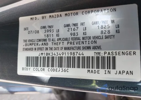 2009 Mazda Mazda3 S Sport from USA, damaged, VIN JM1BK343491198744